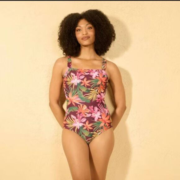 Shade and Shore Black and Pink Full Coverage One Piece Swimsuit Size XL - Picture 1 of 5